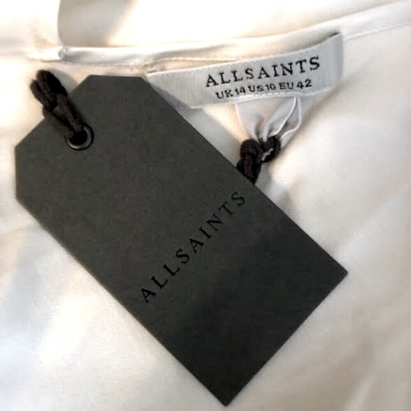 NWT ALL SAINTS Celeste Cream Satin Black Lace Boho Midi Shift Dress 10 MSRP $249 - Picture 12 of 12